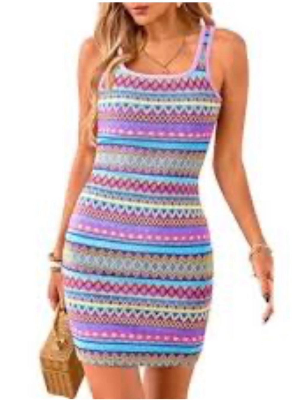 Striped Embroidered Boho Vibrant Multicolor Tribal Festive Hippie Beach Cruise M